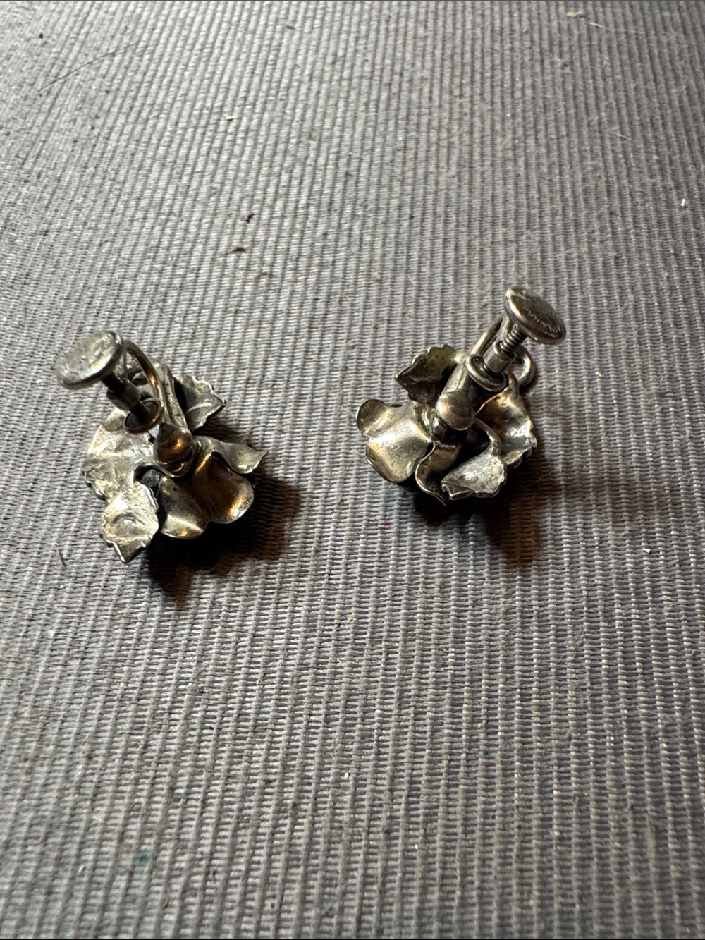 Vintage Sterling Silver Rose Drop Earrings - Floral Leaf Design - Picture 3 of 4